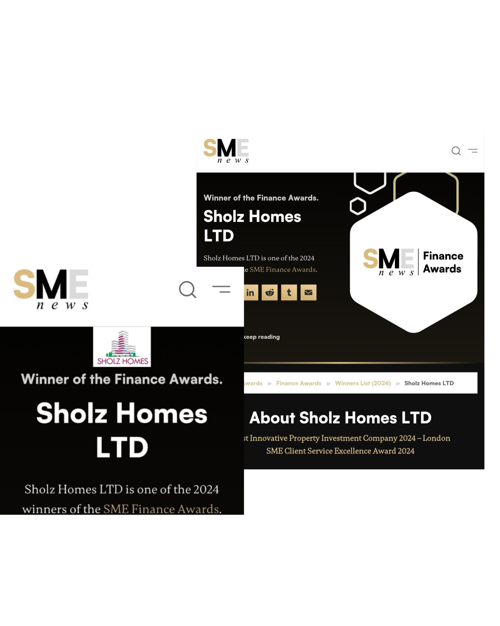 Sholz Homes Ltd Named Winner at the 2024 SME News Finance Awards
